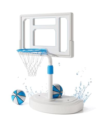 Pool Basketball Hoop Poolside, Stainless Steel Adjustable Swimming Pool Basketball Goal with 32 Inch Shatterproof Backboard, Poolside Water Basketball Hoop, 2 Balls & Pump Included - Image 1