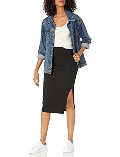 The Drop Women's Veronique High Waist Slit Skirt Skirt, -Black, L - Image 3