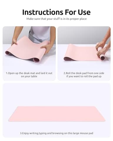 YSAGi Leather Desk Protector, Office Mat, Large Mouse Mat, Non-Slip PU Leather Blotter, Laptop Desk Pad, Waterproof Writing Pad for Office and Home (Light Pink, 31.5" x 15.8") - Image 9