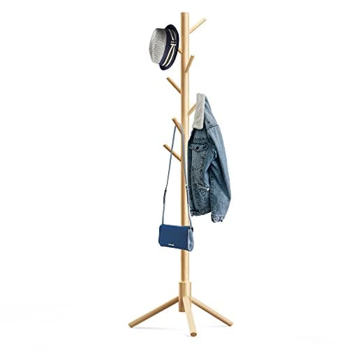 Hupmad Wooden Tree Coat Rack Stand,Sturdy Freestanding Coat Rack with 8 Hooks,3 Adjustable Height for Child Adult,Wood Coat Stand Tree Fits Entryway Bedroom Office for Bags,Hats - Image 1