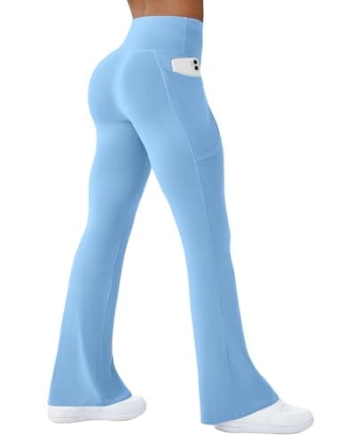 COPYLEAF Womens Yoga Pants with Pockets High Waisted Flare Leggings Bell Bottom Yoga Dress Pants Seamless Bootcut Pants(Blue S) - Image 1