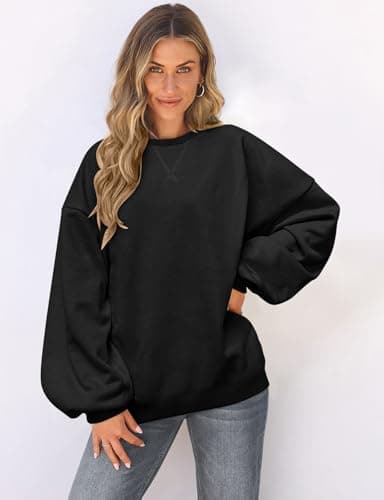 UEU Women Oversized Sweatshirts Casual Crewneck Fashion Trendy Pullover Top Black XX-Large - Image 2