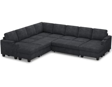 Belffin Oversized Sleeper Sofa U Shaped Modular Sectional Couch with Double Storage Chaise Convertible Sofa Bed. Dark Grey Couch - Image 9