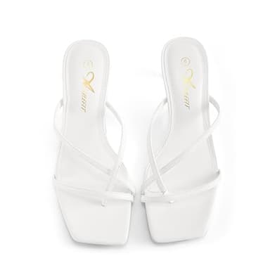 Athlefit Women's Strappy Kitten Heels Flip Flops Square Open Toe Low Heels Fashion Party Dress Thong Heeled Sandals White Size 8 - Image 4