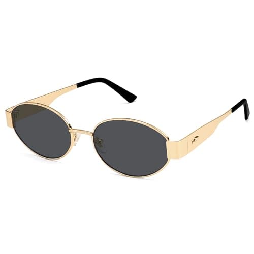 SOJOS Retro Oval Sunglasses for Women Trendy Classic Shades UV400 Protection, Gold/Grey - Image 1