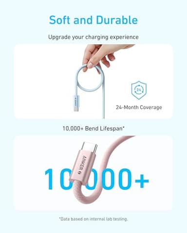 Anker Zolo USB C to USB C Cable, Braided and Dirt-Free Type-C Fast Charging Cable, Slim Connector, for iPhone 17 Series, MacBook (240W) (Pink, 6FT) - Image 5