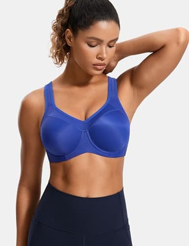 SYROKAN Women's Full Support High Impact Racerback Lightly Lined Underwire Sports Bra Waves Blue 36C - Image 2