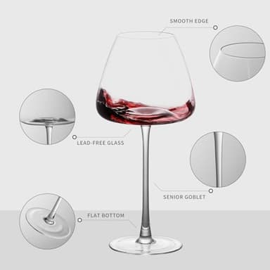 Leijosya Crystal Red Wine Glasses, 24 oz Long Stem, Set of 2 with Gift Box (Large) - Image 4