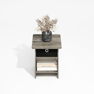 Furinno Dario End Table, Side Table, Storage Shelf with Bin Drawer, Grey Oak/Black - Image 4
