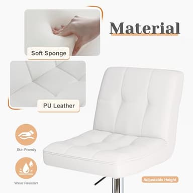 Sweetcrispy Bar Stools Set of 4, Armless PU Leather Adjustable Swivel Barstools, Hydraulic Kitchen Counter Height Thickened Seat Cushion Square Island Countertop Chairs with Back - Modern White - Image 4