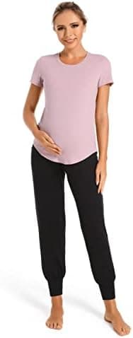 V VOCNI Women's Maternity Pants Maternity Activewear Jogger Track Cuff Sweatpants Over The Belly Stretchy Pregnancy Pants - Image 5