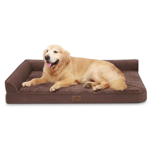COZY KISS Orthopedic Dog Beds for Extra Large Dogs, XXL Pet Couch for XLarge Dog, Big Supportive Foam Bolster Sofa with Waterproof Lining Cover, Anti-Slip, Washable, L Shape, 48x32x7.5 in, Brown - Image 1