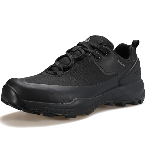 HUMTTO Men's Hiking Shoes - Waterproof Trekking Trail Footwear Lightweight Breathable Outdoor Work Sneakers 9.5 Black - Image 1