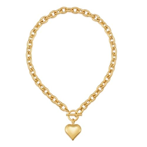 CLASSYZINT Gold Chunky Puffy Heart Pendant Necklaces for Women, Big Heart Chain Link Necklace Toggle Clasp Heart Charm Necklaces - Image 1