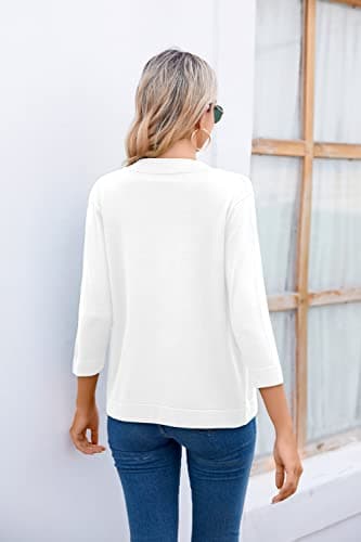Bettysays Women's Casual Lightweight Summer Cardigan Cropped Jacket 3/4 Sleeve Knit Sweater (Medium,White) - Image 2