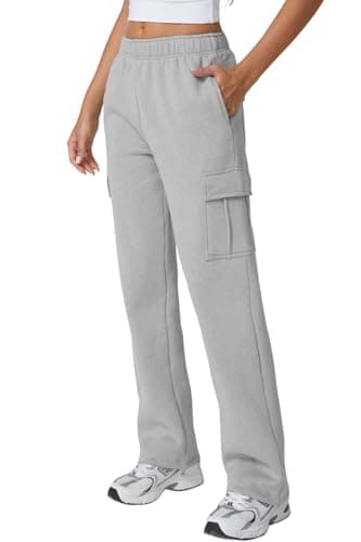 QINSEN Womens Elastic Waist Long Pants Thick Fleece Sweatpants for Winter Leisure Grey S - Image 2