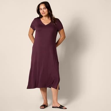 Amazon Essentials Women's Jersey V-Neck Short Sleeve Midi Length Dress, Dark Purple, Medium - Image 6