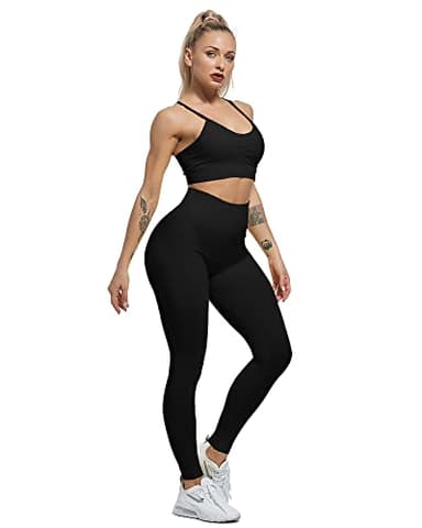 CHRLEISURE Workout Leggings Sets for Women, Gym Scrunch Butt Butt Lifting Seamless Leggings 3 Piece (3*Black, S) - Image 3