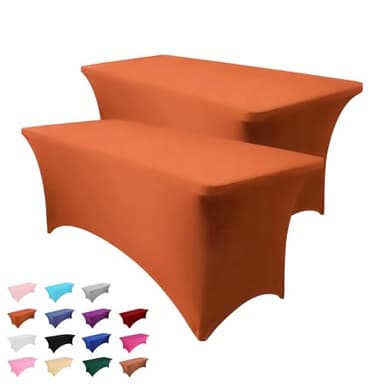 Heochy 2 Pack 6FT Table Cloth for Rectangle Tables - Stretch Burnt Orange Tablecloth Rectangular Fitted Spandex Table Covers 6 ft for Birthday, Cocktail, Wedding, Banquet Outdoor Party - Image 1