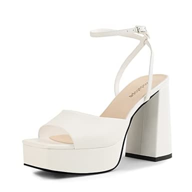 Modatope Womens Platform Sandals Open Toe White Platform Pumps for Women Chunky Heel Platform Heels Ankle Strap Wedding Party Sandals Shoes Size 7 - Image 1