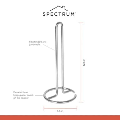 Spectrum Euro Paper Towel Holder Chrome – Freestanding Countertop Dispenser for Kitchen, Easy Tear Access, Sleek Modern Design, Fits Standard Rolls, Durable Steel Construction - Image 6