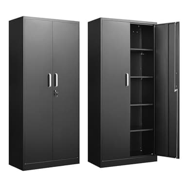 Approgreent Metal Storage Cabinet with Adjustable Shelves, Garage Cabinet with 2 Lockable Doors, Garage Storage Cabinet, Kitchen Pantry Cabinet - 71'H, Black - Image 1