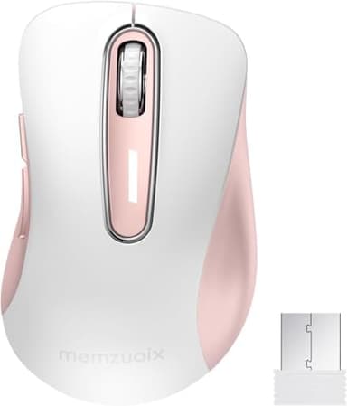 memzuoix 2.4G Wireless Mouse, 1400 DPI Computer Mice with USB Receiver, Portable Wireless USB Mouse Battery Powered Cordless Mice for Laptop, PC, Desktop, 5 Buttons (White Pink - Image 3