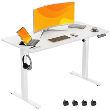VVENACE 48 x 24 Inch Electric Standing Desk Adjustable Height,Sit Stand Up Desk with Wheels,Home Office,Rising Desk,Computer Workstation, Gaming Work (Spliced Desktop,White) - Image 1