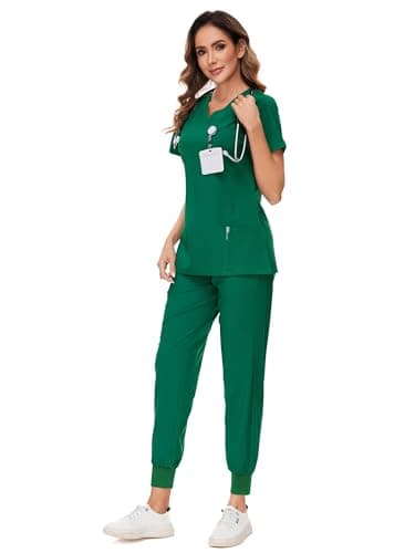 COZYFIT Scrubs for Women Set - Stretch V-Neck Scrub Top & Jogger Pant with 8 Pockets, Yoga Waistband, Anti Wrinkle, Slim Fit Women Scrubs - Image 3
