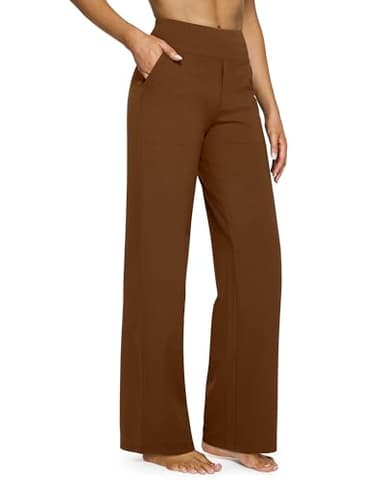 G4Free Womens Dress Work Pants Loose Pajama Pants for Women Wide Leg Yoga Pants with Pockets Comfy Lounge Sweatpants 33" Inseam(Dark Coffee,XS,33") - Image 1