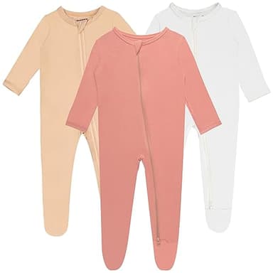 GUISBY Baby Footed Pajamas with Mitten Cuffs, Cozy rayon made from bamboo Dual Zipper Sleeper Pjs 0-3 Months - Image 1