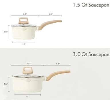 CAROTE 1.5Qt & 3.0Qt Sauce Pan Sets with Lid Cooking Pots Nonstick Saucepans Cookware Set with Pour Spout Small Kitchen Pot, Induction Comptable, Easy to Clean, PFOA FREE (White Granite) - Image 2