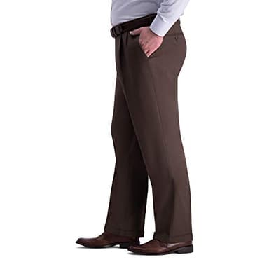 Haggar mens Big & Tall Premium Comfort Classic Fit Pleat Front Dress Pants, Dark Chocolate, 46W x 29L US - Image 2
