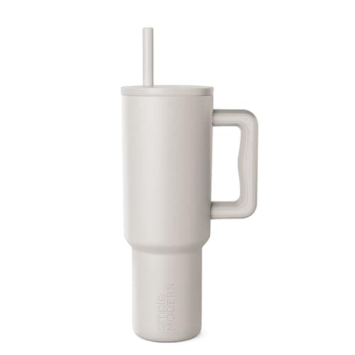 Simple Modern 40 oz Tumbler with Handle and Straw Lid | Leak-Proof Insulated Stainless Steel Water Bottle Travel Mug Cupholder Use | Gifts for Women Men Him Her | Trek Signature | Almond Birch - Image 1
