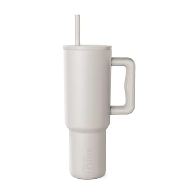 Simple Modern 40 oz Tumbler with Handle and Straw Lid | Leak-Proof Insulated Stainless Steel Water Bottle Travel Mug Cupholder Use | Gifts for Women Men Him Her | Trek Signature | Almond Birch - Image 1