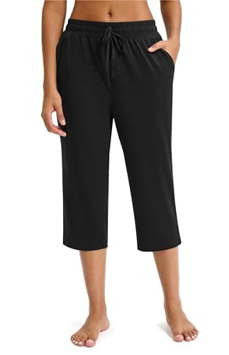 Maxbee Capri Pants for Women Drawstring Workout Sweatpants Comfy Lounge Elastic Waist Yoga Pants Black - Image 2