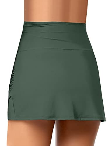 GRAPENT Women's High Waist Tulip Hem Shirring Swim Skirt Swimsuit Bikini Bottom Army Green Size M - Image 2