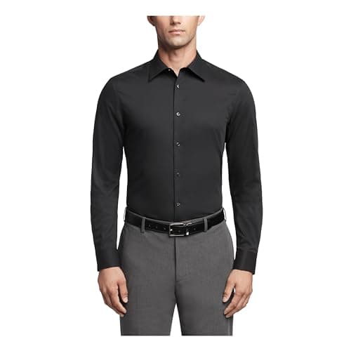 Calvin Klein Men's Dress Shirts Slim Fit Non Iron Solid, Black, 15.5" Neck 34"-35" Sleeve - Image 1