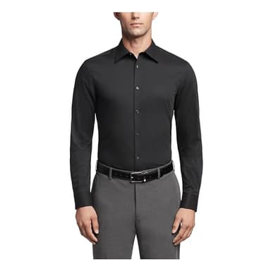 Calvin Klein Men's Dress Shirts Slim Fit Non Iron Solid, Black, 15.5" Neck 34"-35" Sleeve - Image 1