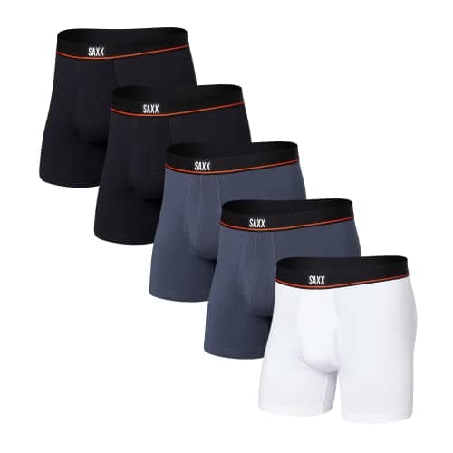 SAXX Underwear Co. Men's Underwear with Pouch Non-Stop Stretch Cotton Boxer Brief Fly 5Pk, Black/Deep Navy/White, Medium - Image 1
