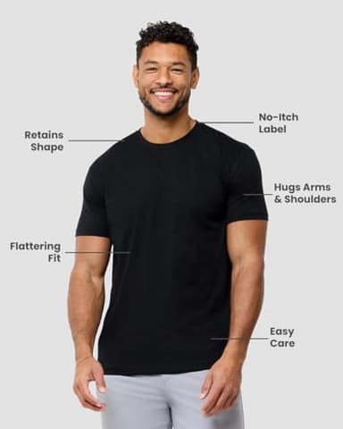 INTO THE AM Men's Fitted Crewneck Essential Blank Tees 3-Pack - Tshirts Multipack Casual Fitted Gym Fresh Classic Plain Fashion Short Sleeve Undershirts (Black/Olive/White, X-Large) - Image 2