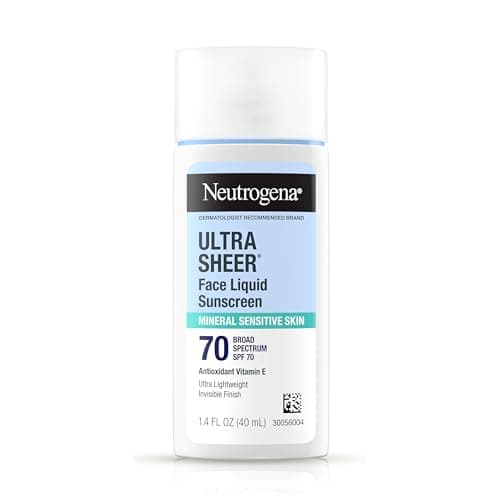 Neutrogena Ultra Sheer Mineral Face Liquid Sunscreen SPF 70, Broad Spectrum UVA UVB for Sensitive Skin, Non Greasy, Oxybenzone Free, Vegan, Hypoallergenic, 1.4 fl oz - Image 1