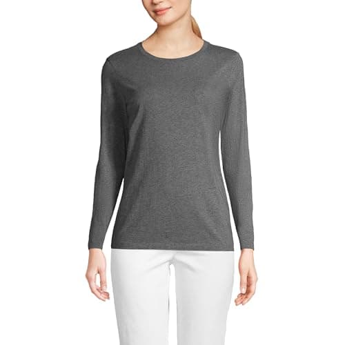 Lands' End Womens Long Sleeve Relaxed Supima Cotton Crew Neck T Shirt Charcoal Heather Tall Medium - Image 1