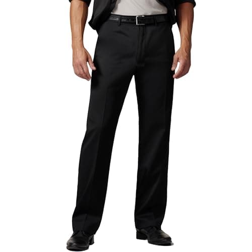 Men's Cozy Hidden Expandable Waist Dress Pants | Premium Stretch Texture Weave Work to Weekend Pant (Black,32W×30L) - Image 1