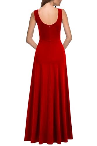 MUSHARE Women's Square Neck Sexy Split Cocktail Party Maxi Long Formal Dress Red - Image 2