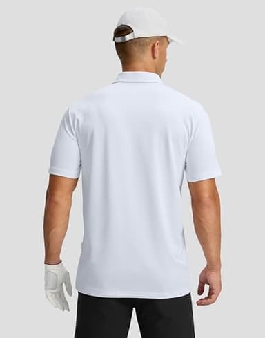 Men's Golf Shirts Dry Fit Moisture Wicking Performance Short Sleeve Collared Polo Shirts for Casual Tennis Bussiness (White, S) - Image 3