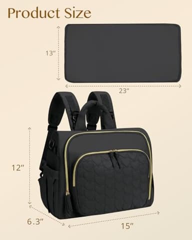 MHOMER Diaper Bag Backpack Puffer Lightweight 3 in 1 Wide Open Small Diaper Bag Tote for Travel with Changing Pad Shoulder Straps, Black - Image 4