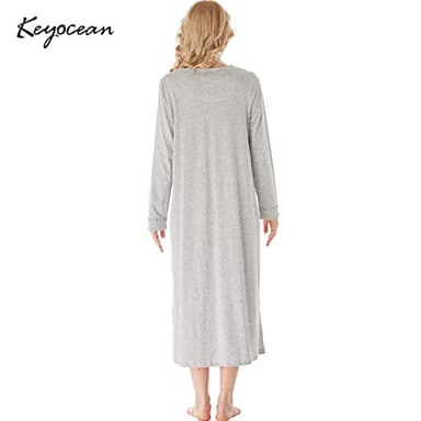 Keyocean Nightgown for Women, 100% Cotton Soft Lightweight Ladies Sleeping Gown, Light Grey, Large - Image 2