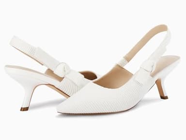 Coutgo Womens Slingback Kitten Heels Closed Pointed Toe Bowknot Knitted Slip On Work Pumps Dress Shoes, White, Size 8 - Image 5