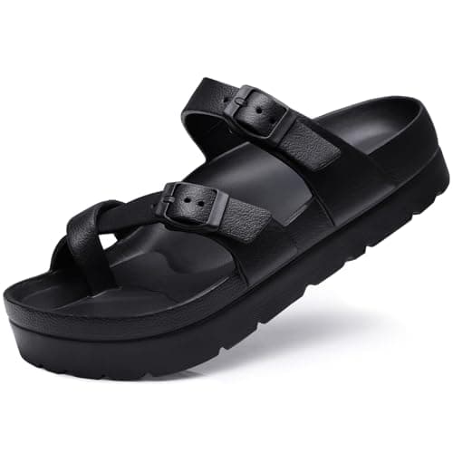 Goosecret Women's Platform Sandals with Arch Support Comfortable Foam Slides Summer Beach Sandals with Adjustable Buckle Black, 38 - Image 1